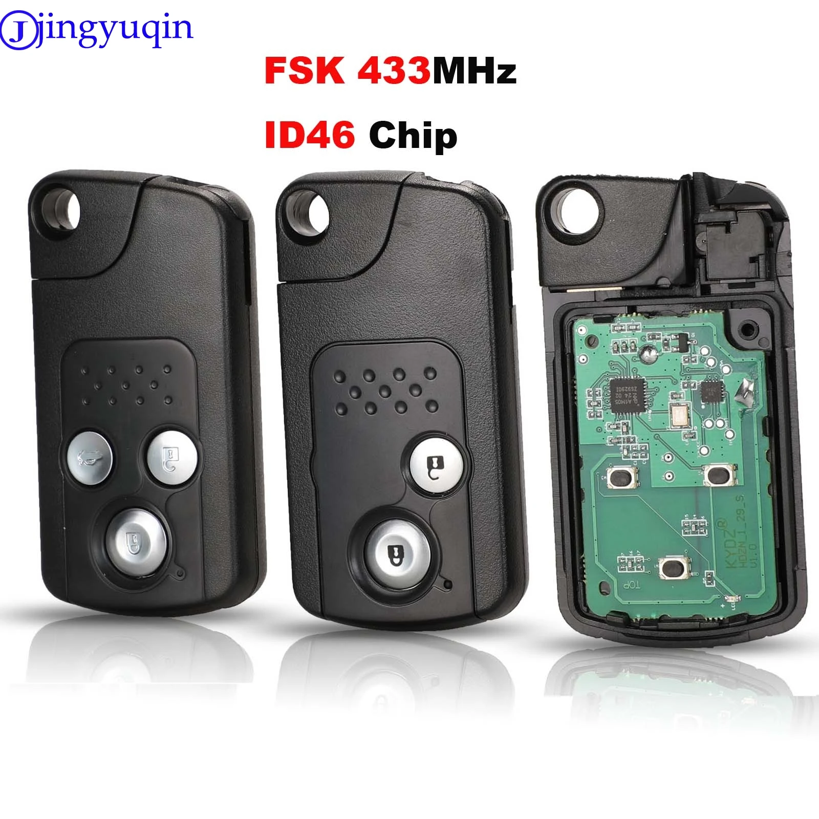 

jingyuqin Remote Car Key Fob FSK 433MHz ID46 Chip For Honda CRV Accord Civic Odyssey Intelligent Smart Keyless Entry