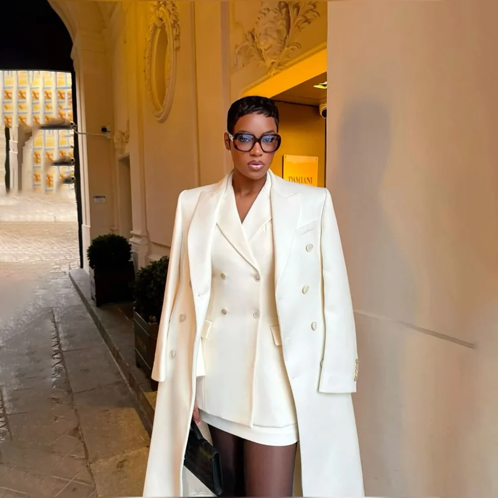 

SILIWEYA 3 Piece Female Suits White Smart Casual Coat Jacket Skirt Chic Lady Outfits Banquet Custom Trajes De Mujer Elegante