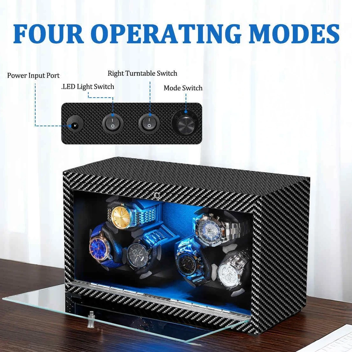 6 Slots Watch Winder for Automatic Watches Storage Box Automatic Winder Use USB Cable Mabuchi Mute Motro