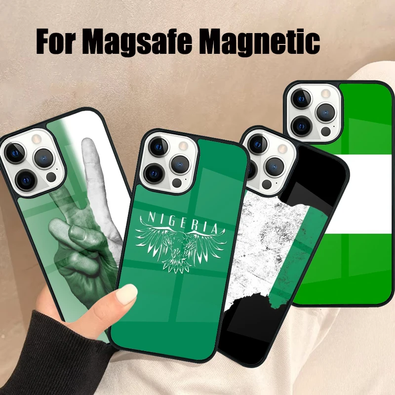 Nigeria Flag Magsafe Phone Case For iPhone 16 15 14 13 12 11 Pro Max Plus Mirror Wireless Magnetic Cover