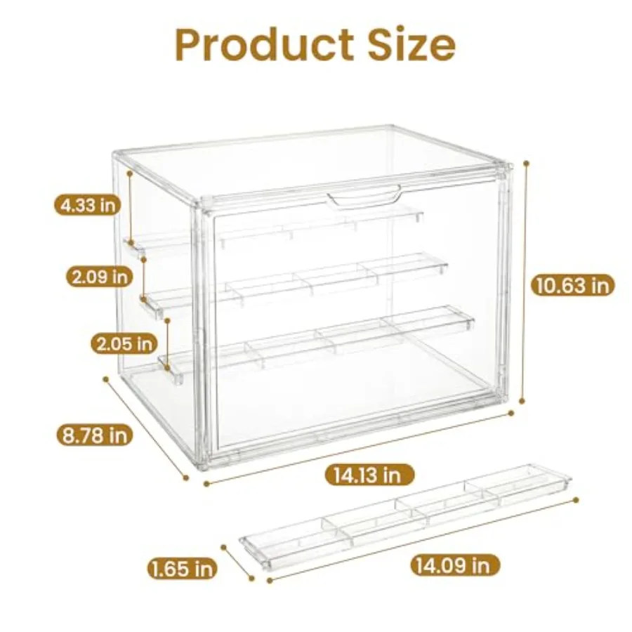 Acrylic Display Case for Collectibles, 4-Tier Large Stackable Clear Display Box with Removable Shelves and Magnetic Door, Dustp