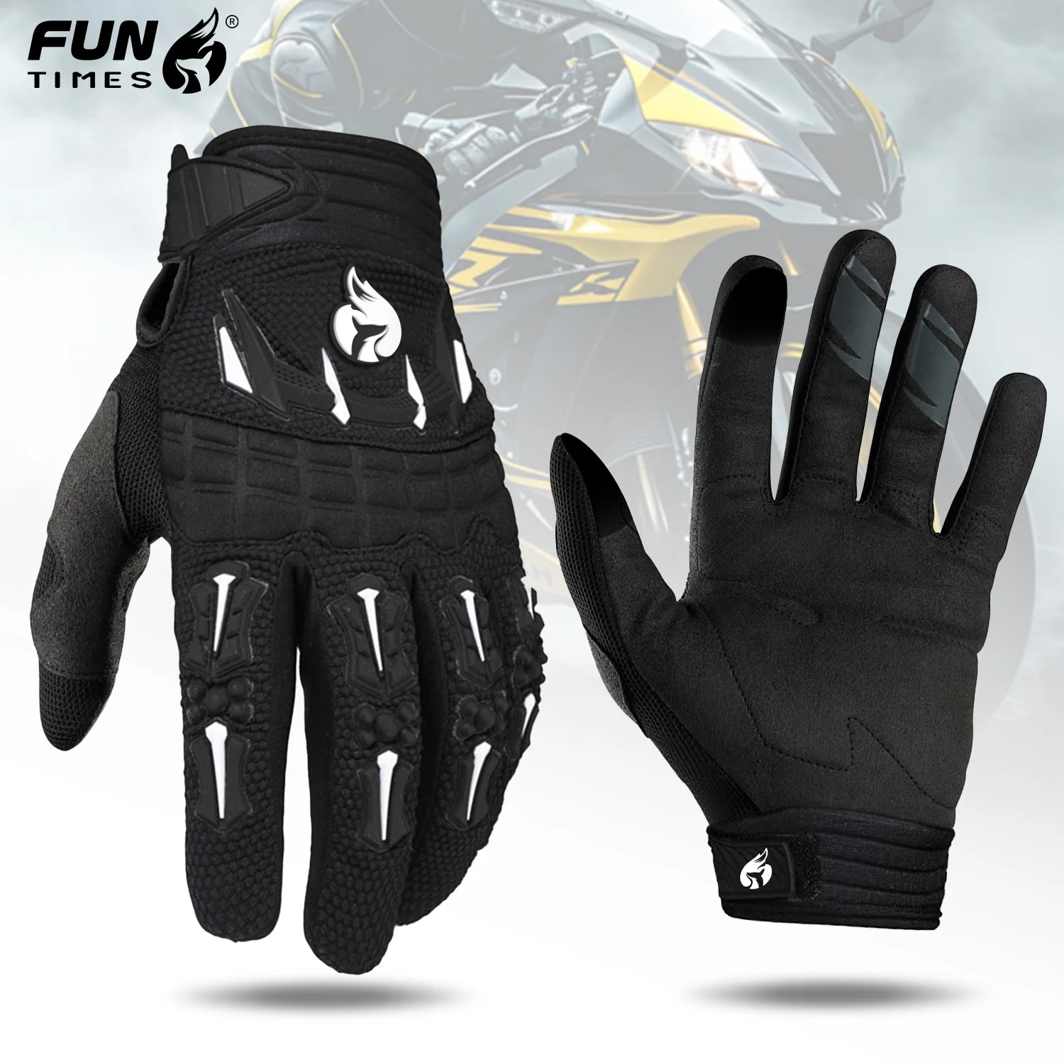 New black motorcycle and bicycle riding full finger gloves