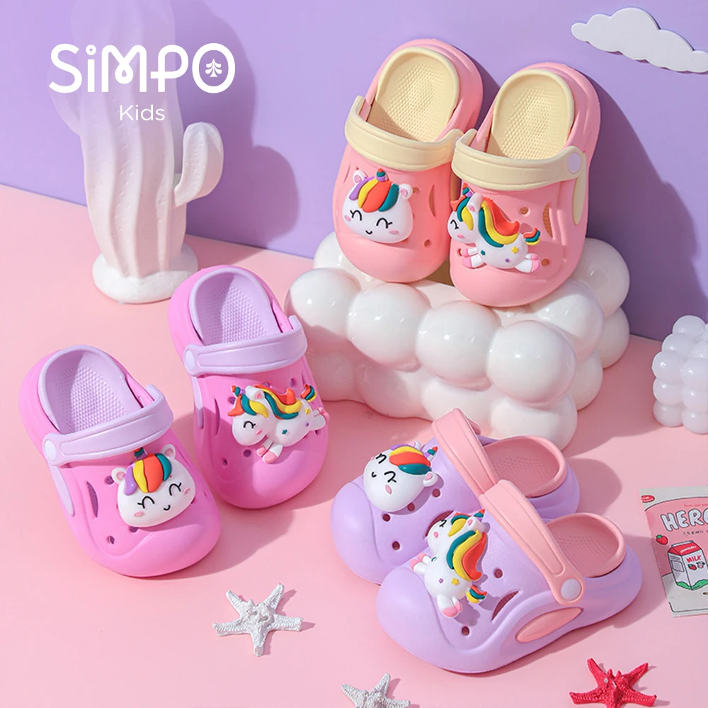 Cute Unicorn Clogs For Little Girls Thick Sole Anti-slip Kids' Garden Shoes Summer Girl's Outdoor Breathable Sandals Footwear