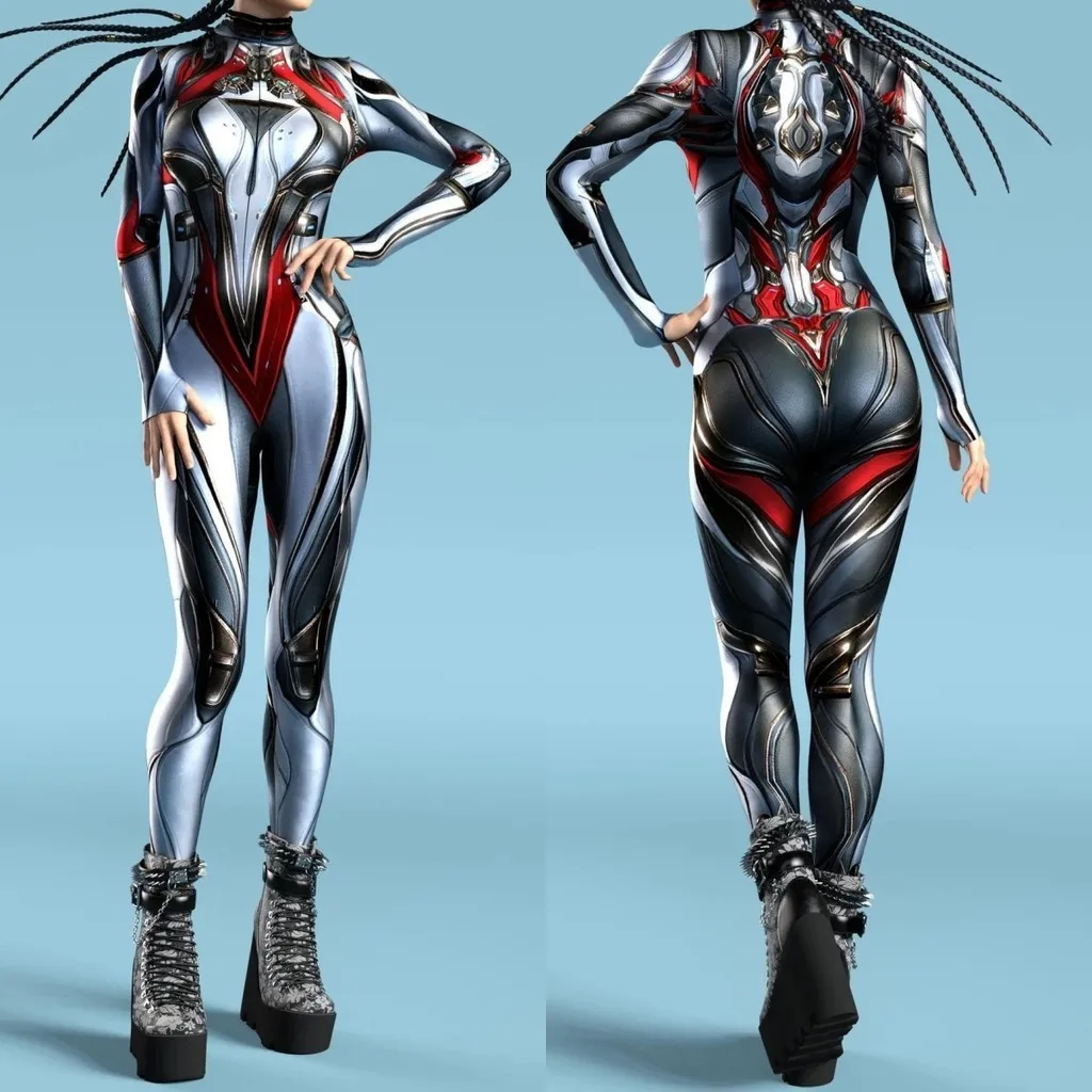 

Unisex Cyber Punk 3D Digital Printing Halloween Party Role Play Outfit Women Men Cosplay Costume Carnival Jumpsuit