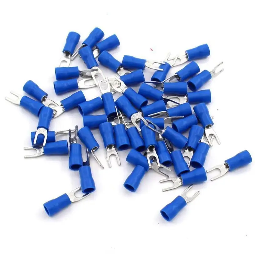 30/50/100/200PCS SV2 1.5-2.5mm2 U-Type Insulated Copper Splice Crimp Terminals PVC Electrical Fork Wire Connectors A.W.G. 16-14