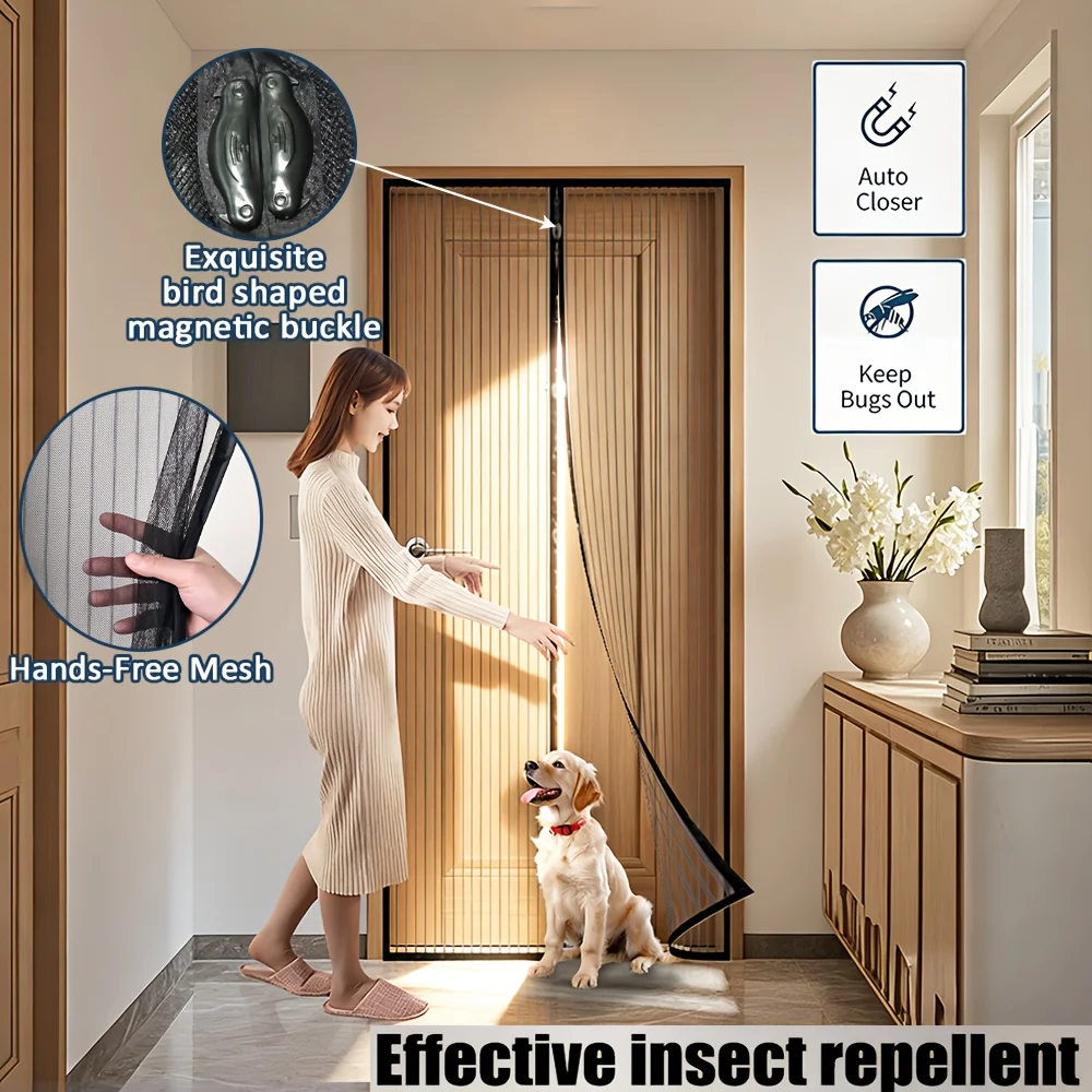 Magnetic Screen Door | Self Sealing,Upgraded Polyester Hands Free Mesh Partition,Bugs Out, Breeze In, Pet Friendly, Mosquito Net