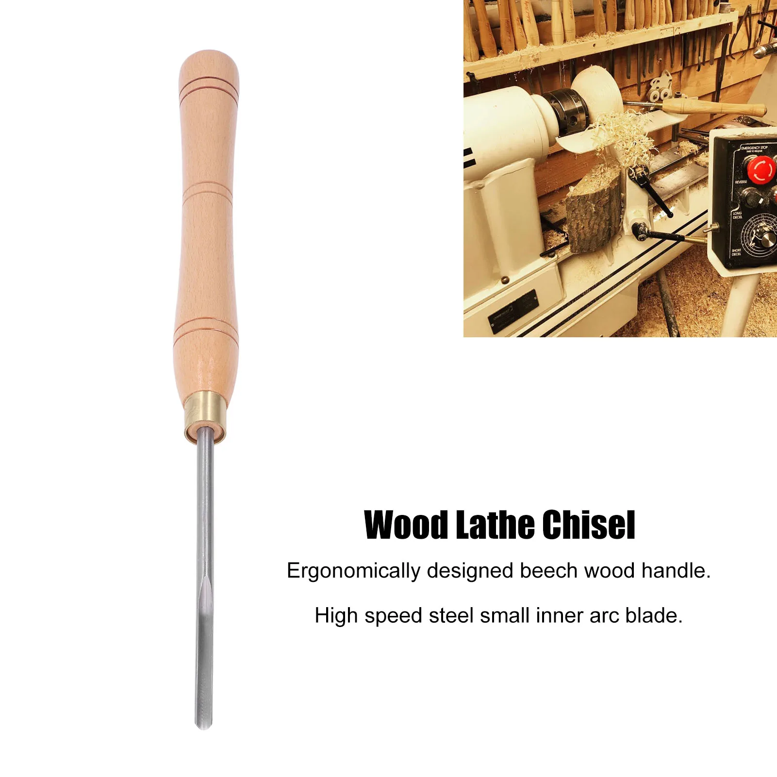 Chisel Turning Tool Wood Lathe Chisel Beach Handle HHS Small Inner Arc Blade Turning Tool for Woodworking