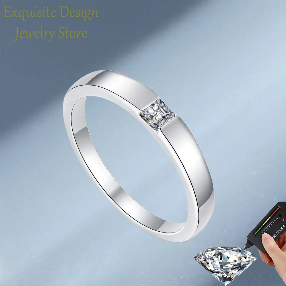 

Exquisite Design PT950 Platinum Couple Ring, VVS1 0.3 Carat Square Moissanite Diamond Unisex Rings Classic Gift Women Men