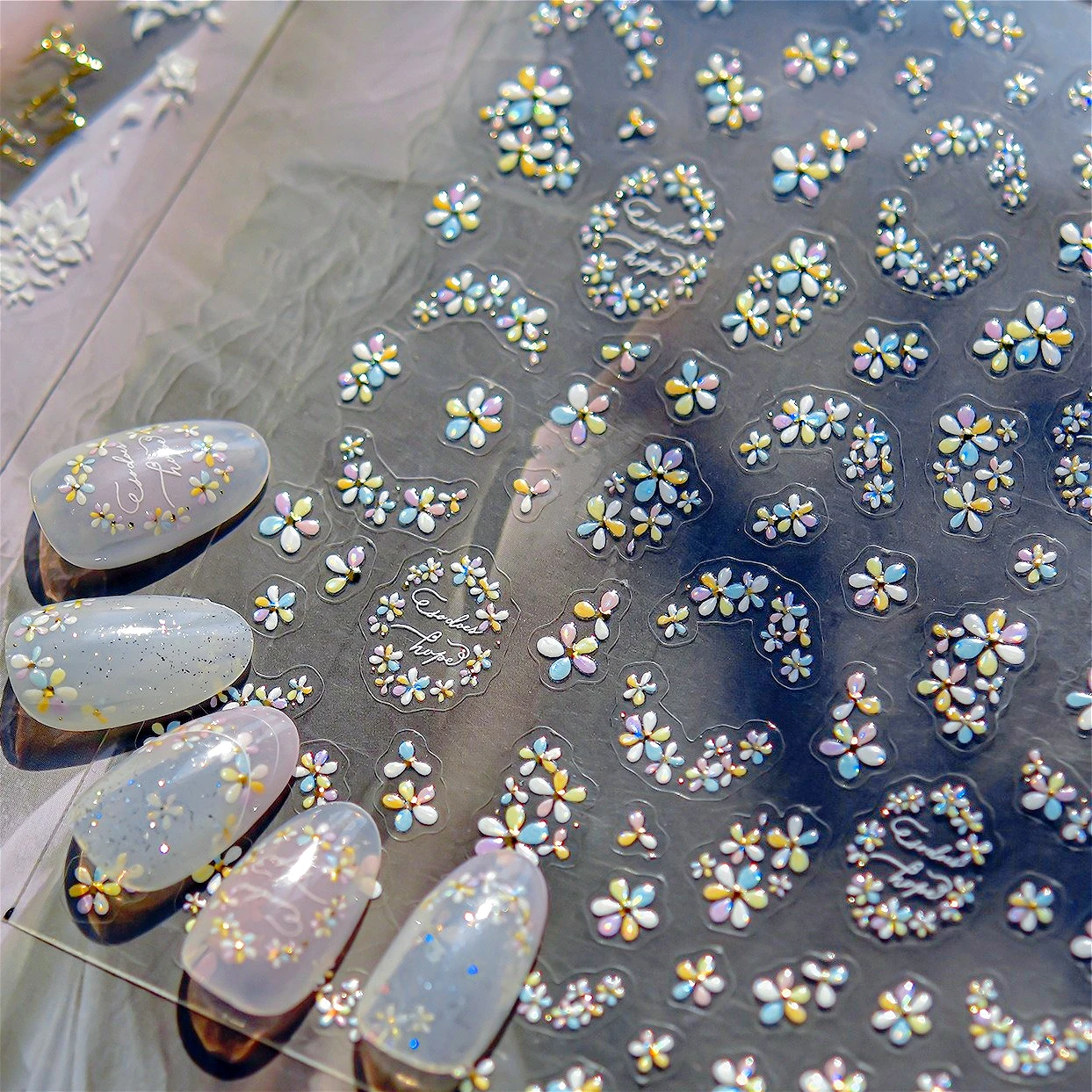 

Mini Flower Wreath Delicate Blossom Petal Colourful Petalage Leaves Daisy Hot Stamping Letter Nail Art Stickers Manicure Decals