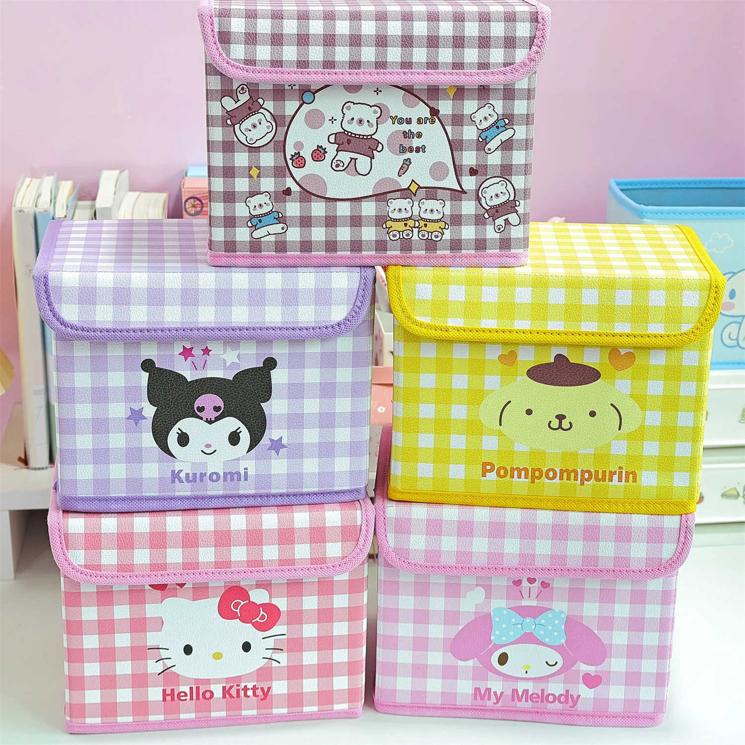 

Cute Cartoon Desktop Flip Cover Box Student Dormitory Stationery Storage Flip Box Bedroom Makeup Lovely Dustproof Organizer Box