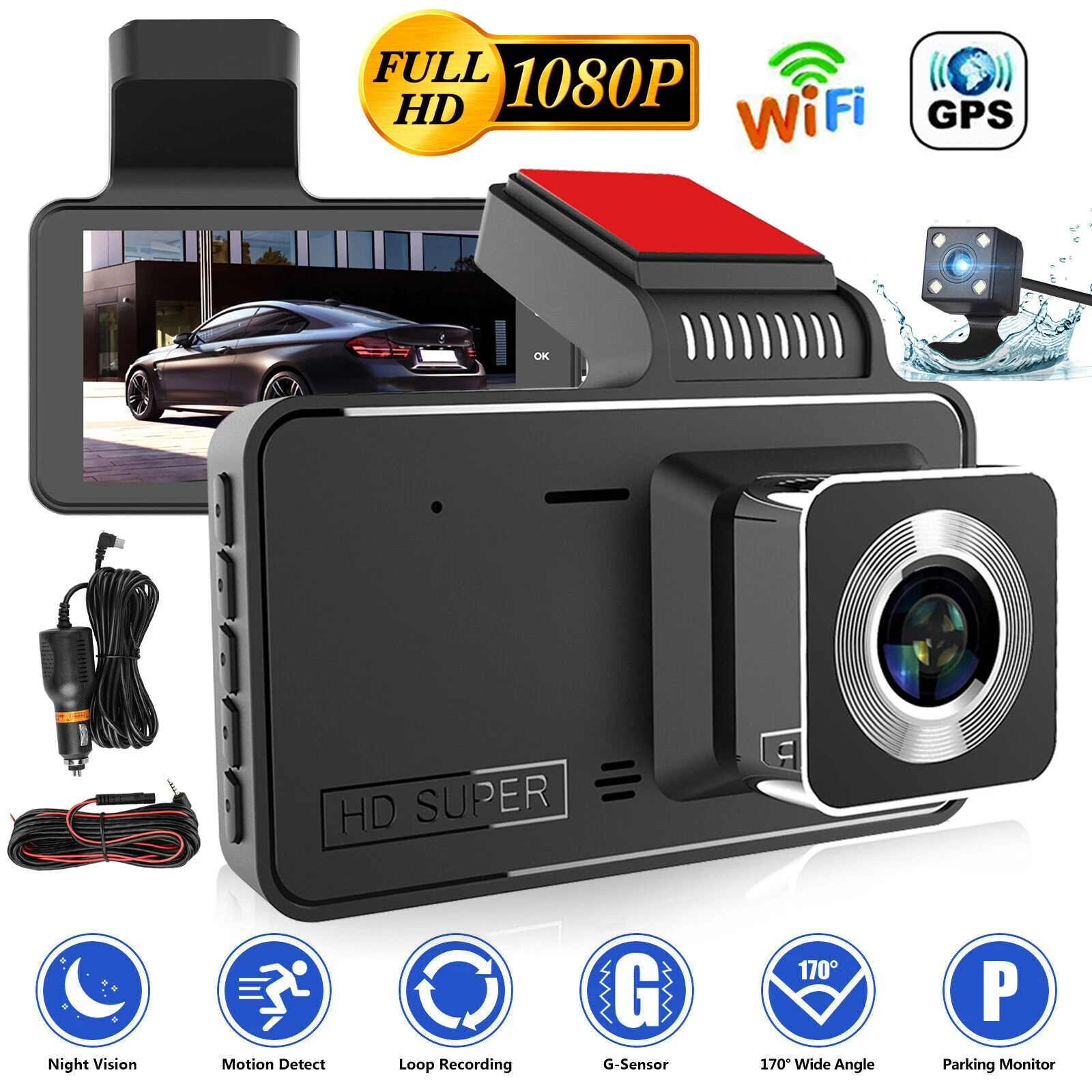 

Автомобильный видеорегистратор WiFi GPS 1080P Full HD, видеорегистратор с ночным видением, автомобильный парковочный монитор, автомобильный черный ящик, автомобильные аксессуары