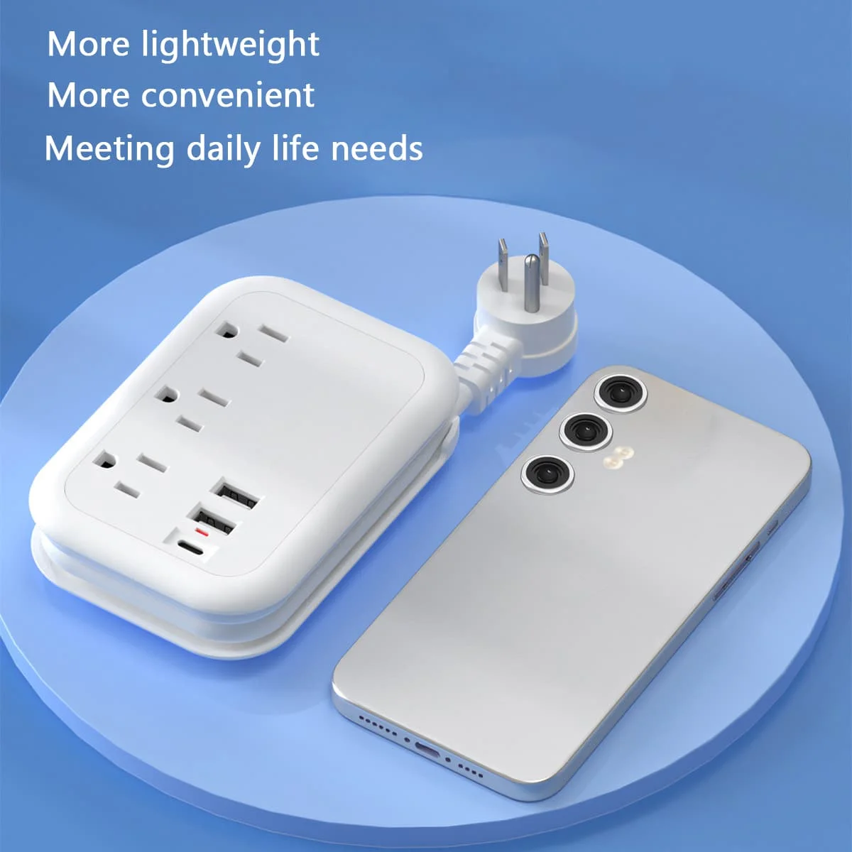 Power Strip Surge Protector With 3AC Outlets 3USB Ports,Multi Electrical Socket Outlet Travel Adapter Flat Plug For Home Travel