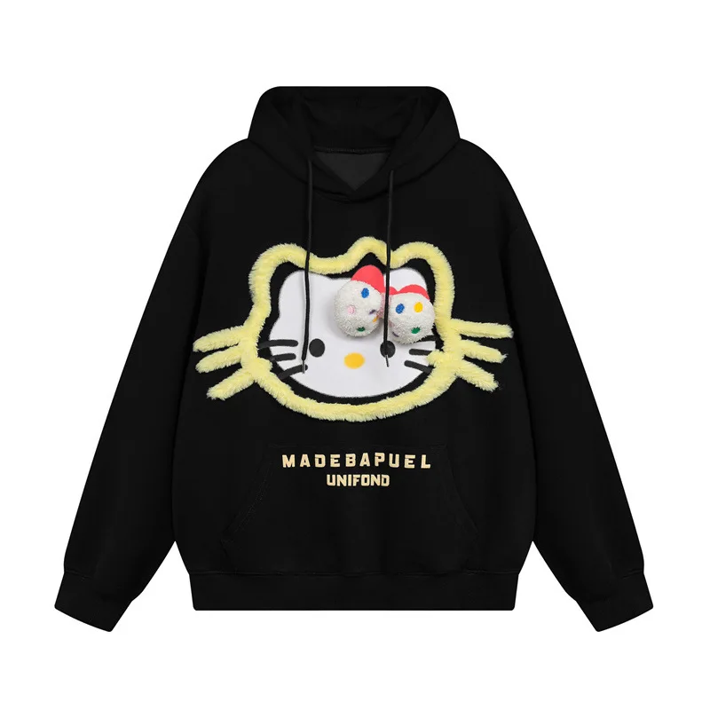 Hello Kitty Women Autumn Winter Cute Cartoon Printed Hoodie Top New Style Fashion Loose Casual Hooded Niche Versatile Pullovers