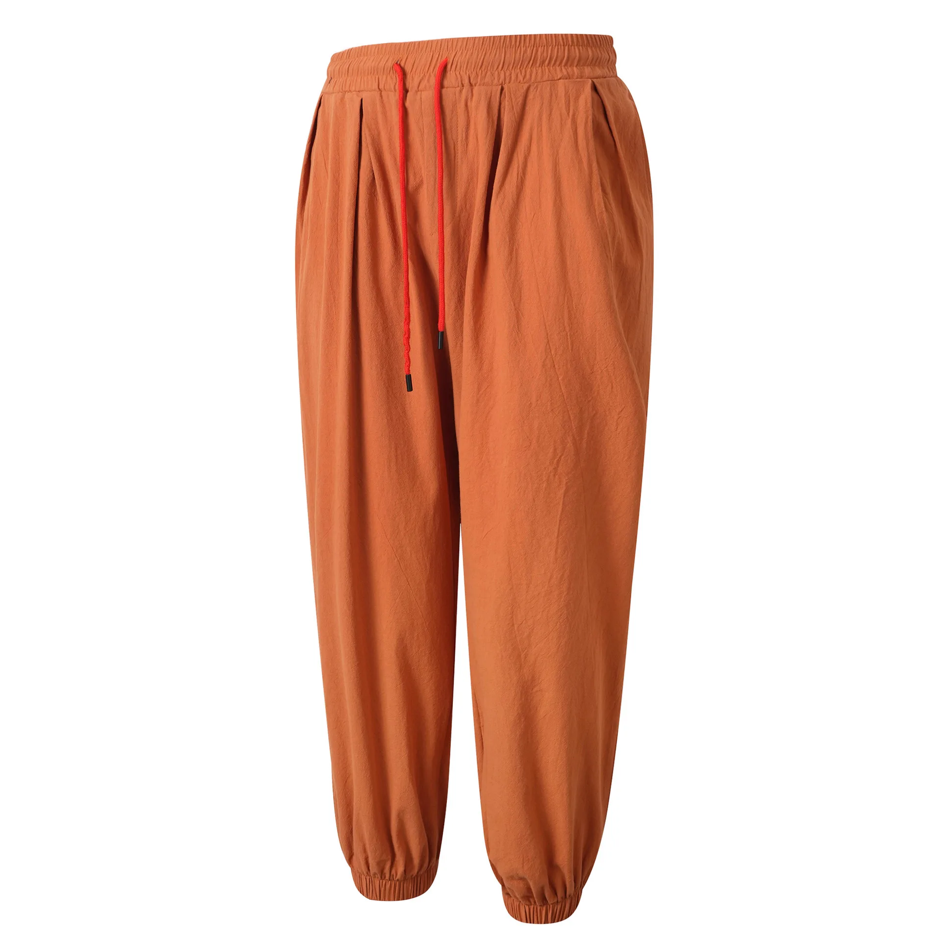 Мужские хлопковые льняные брюки, летние брюки, пляжные брюки, прямые брюки с эластичной резинкой на талии, удобные дышащие повседневные брюки