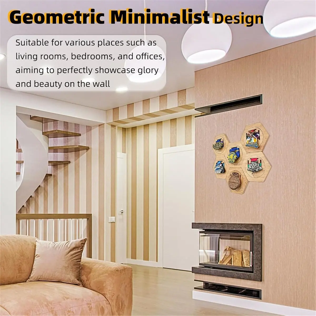 Medal Display Stand Wall Mount, Honeycomb Wooden Plaque Holder Hook Display Hexagonal Free Bracket, Easy to Install