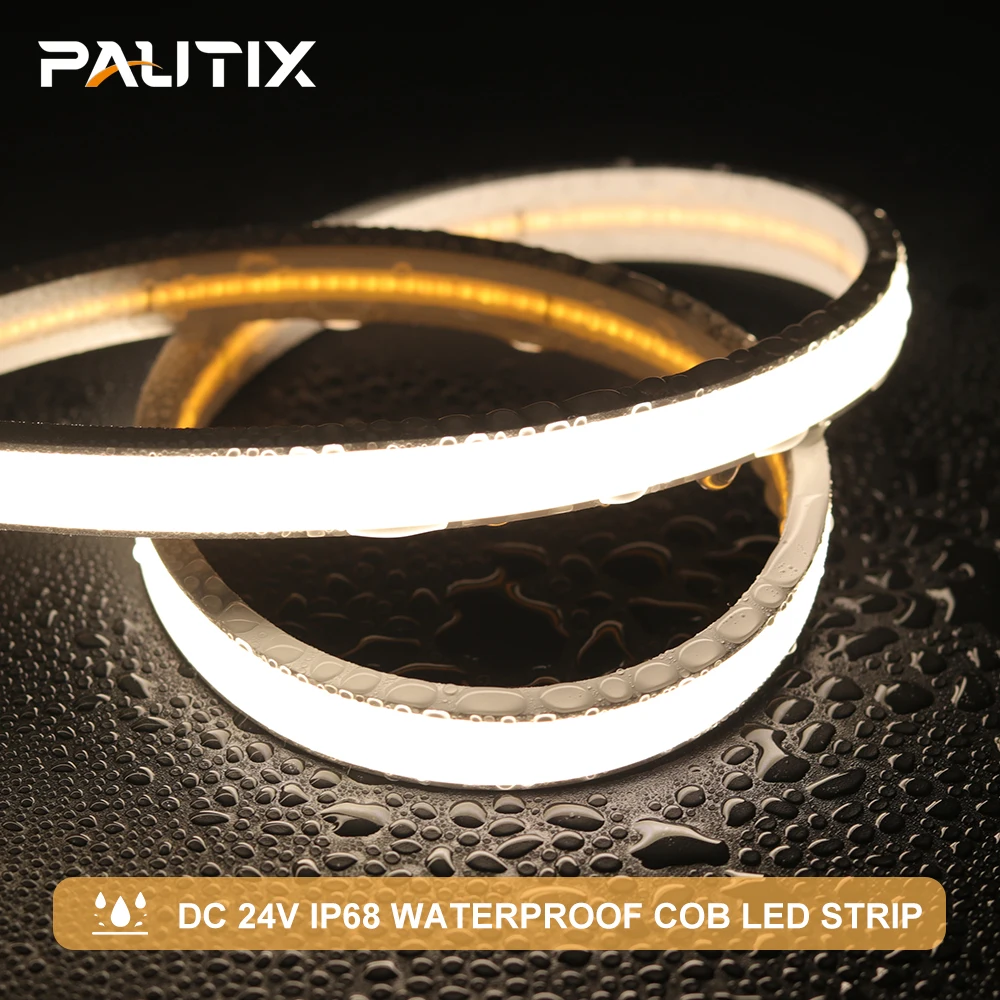 PAUTIX COB LED Strip Light 504 LEDs/m DC 24V IP68 Waterproof Outdoor Neon Strip Lights Flexible 10m LED Tape for Room Lighting