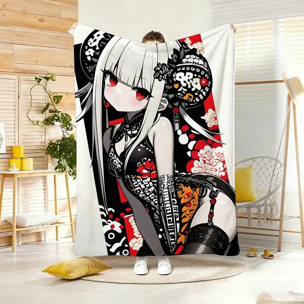 Painterly illustration Graffiti Girl Throw Lightweight  Flannel Blanket Soft Skin-friendly for Summer Cooling