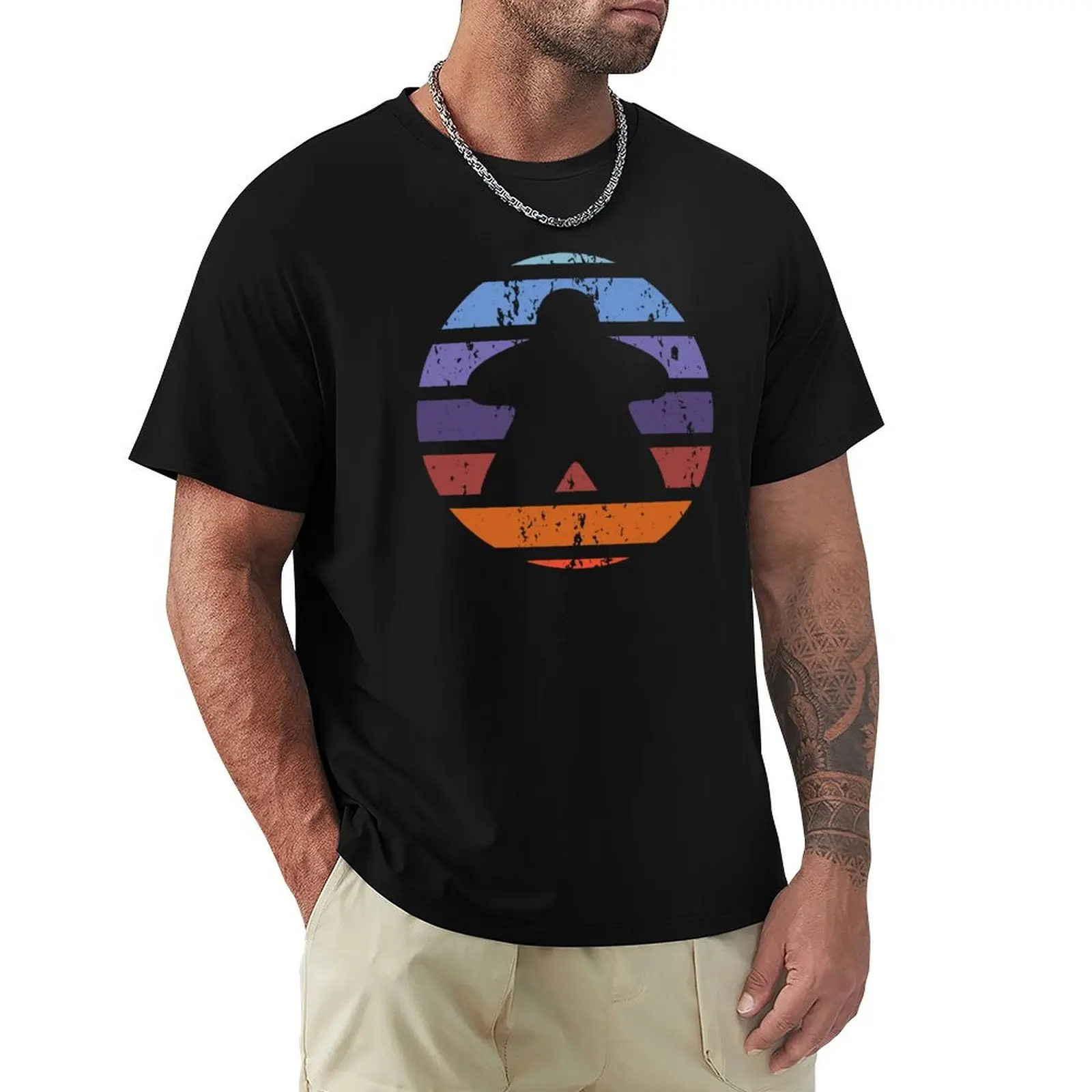 Sunset Vintage Retro Board Game Meeple T-Shirt man t shirt cotton T-Shirt