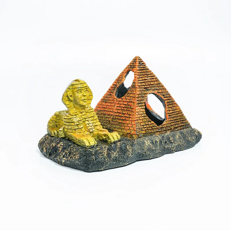 Reptile Pyramid Hideout & Pharaoh Decor, Resin Hide Cave Basking Platform for Terrarium, Gecko Tortoise Chameleon