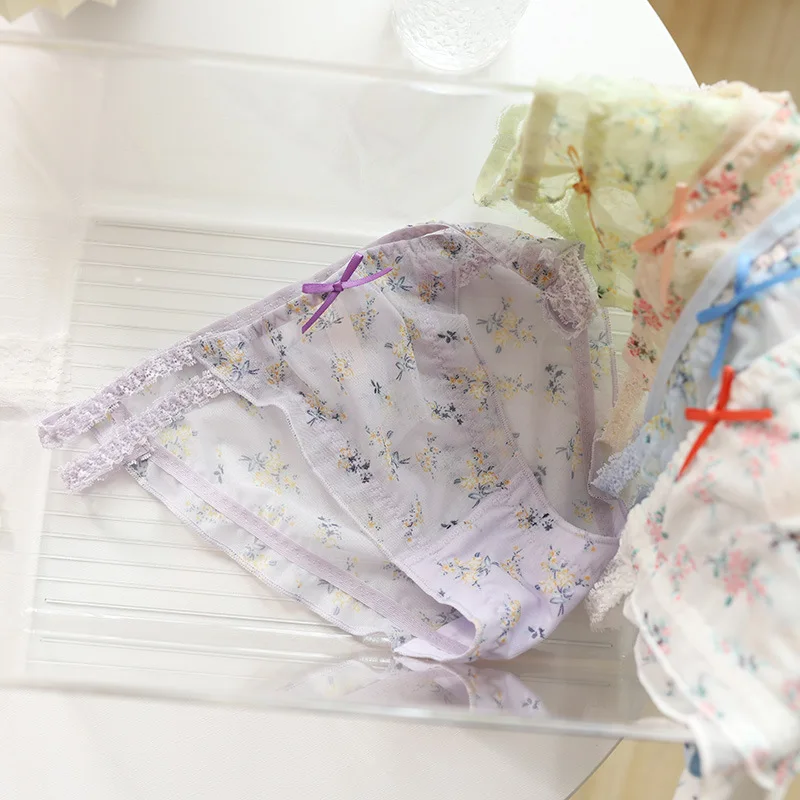 New lace Direct Selling Girls Panties Sexy Lady\'s Briefs Young Girl flower Underwear students 3pc/lot adolescent