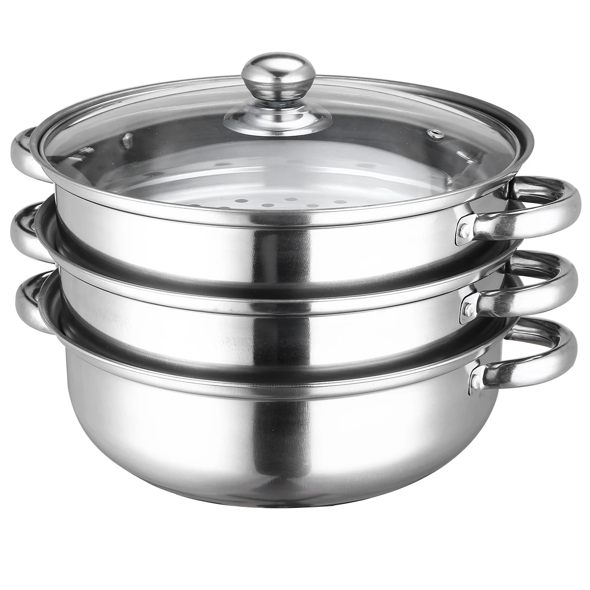 Stainless Steel 3 Tier Cooking Steamer Fish Rice Vegetable Induction Steaming Pot Cookware Utensil 27.5 Cm With Cover