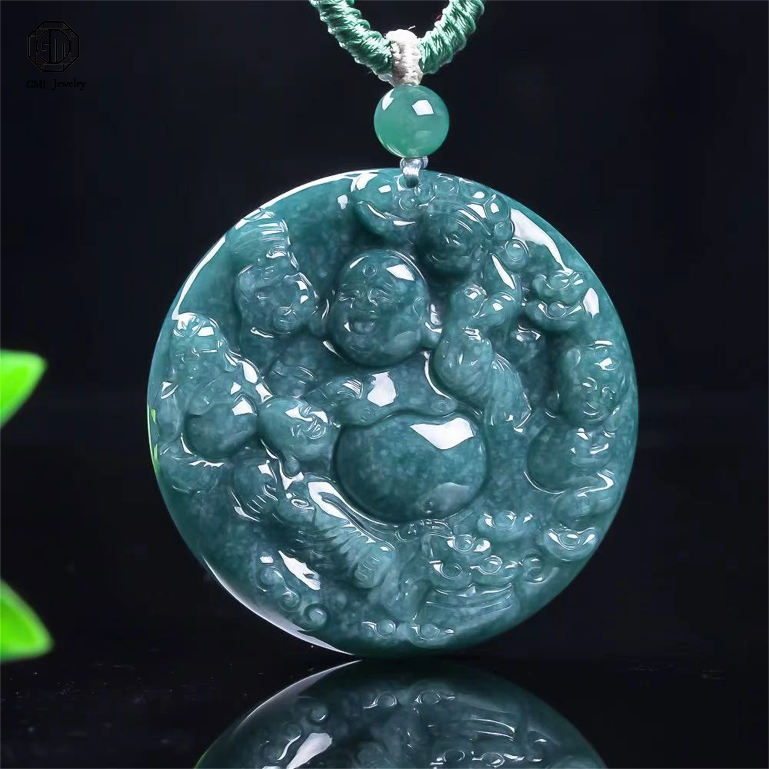 Natural Grade A Jadeite Blue Water Carefree Laughing Buddha Pendant Ice Translucent Unisex Gemstone Necklace Jewelry Gift