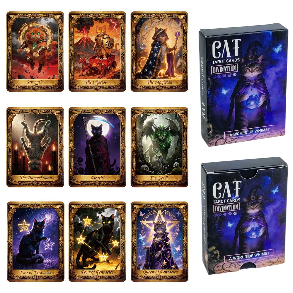 50PCS/Set Cute Cat Tarot Cards Series Board Game Cards Aworld of Whimsy Themed Divination Tarot Cards Family Party Cards