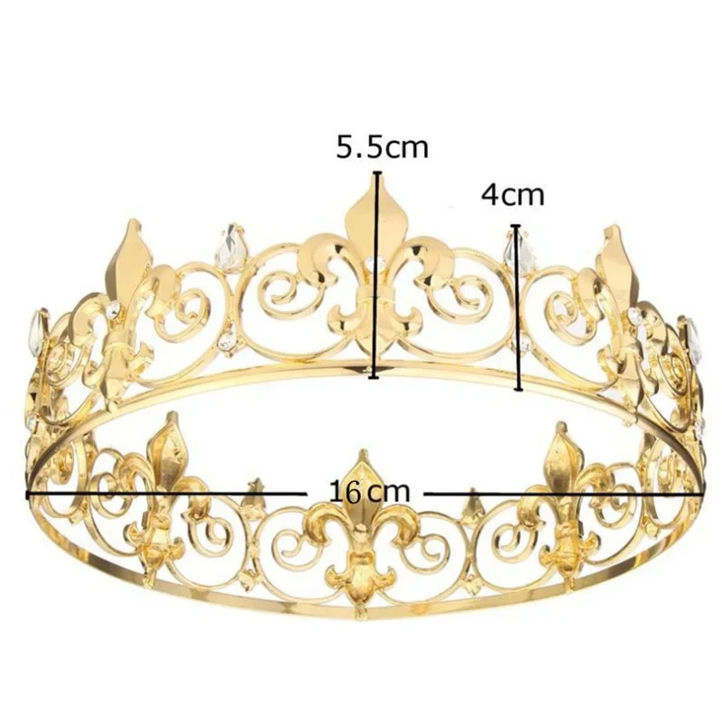 Herren Königskrone Tiara Geburtstag Braut Abschlussball Accessoires Metall Prinzenkronen Diademe Vollrunde Party-Accessoires – Detail 1