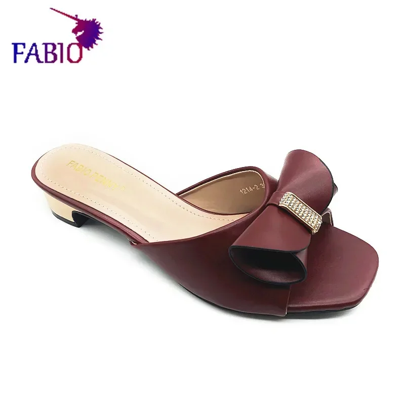 FABIO PENNY 2026 Solid Color Bow Low Heel Slippers Comfortable Leisure Design for Women Fashionable Dinner Party Elegance