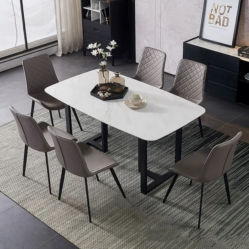# Italian Minimalist White Luxury Carbon Steel Feet Rectangle Table Sintered Stone Marble Restaurant Furniture