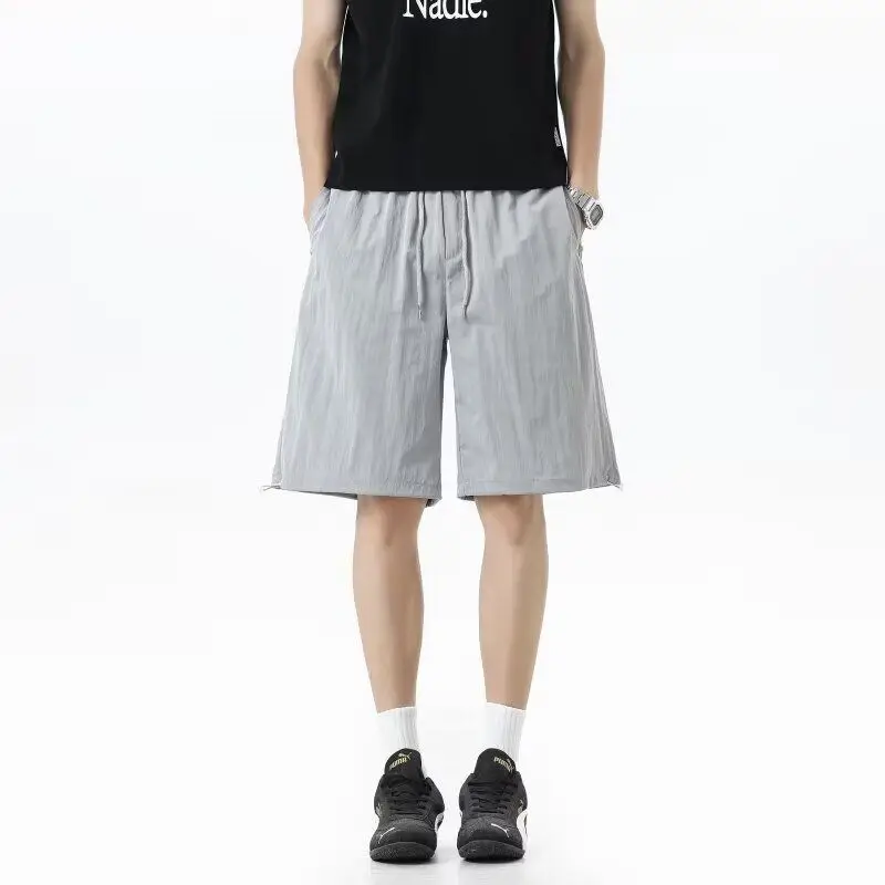 

Hong Kong Style Men's Summer Shorts Thin Casual Sports Beach Wide Leg Pants Drawstring Student Outdoor Wear Loose Fit Polyest...