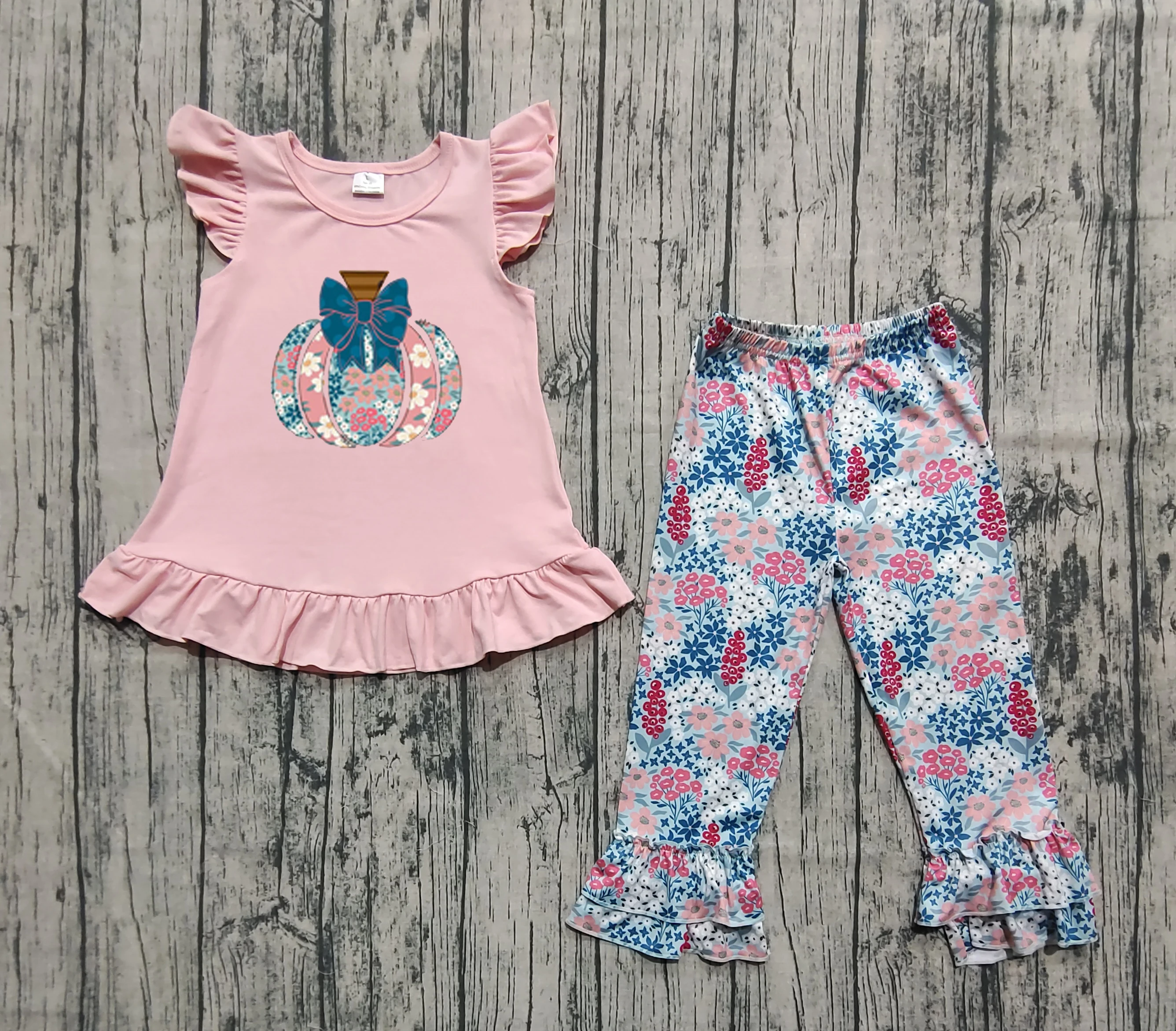 6.19 Presale GSPO2032 Baby Girls Halloween Clothes Short Sleeve Top With Pants Set Kids Boutique Outfits