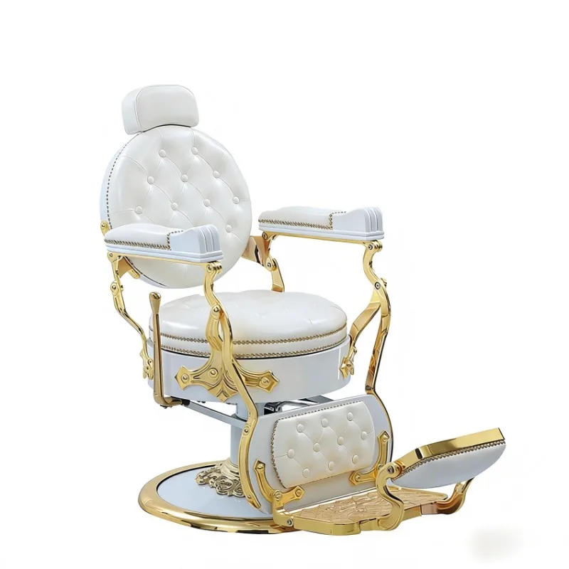 Luxury Durable Modern Foldable Portable White Barber Chair Hydraulic Reclining Backrest Massage Feature Salon Beauty Shops