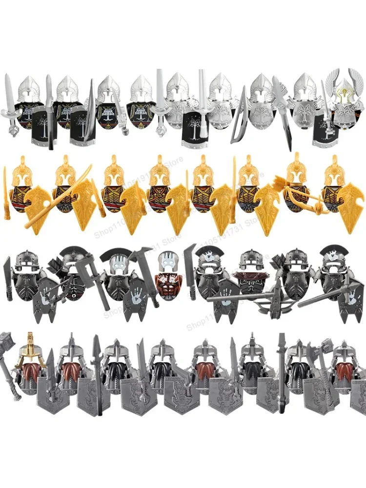 Figurines militaires médiévales, accessoires, blocs de construction, château, nains, elfes, chevaliers, roi, guerrier, armée, briques, jouets KT1033 KT1040