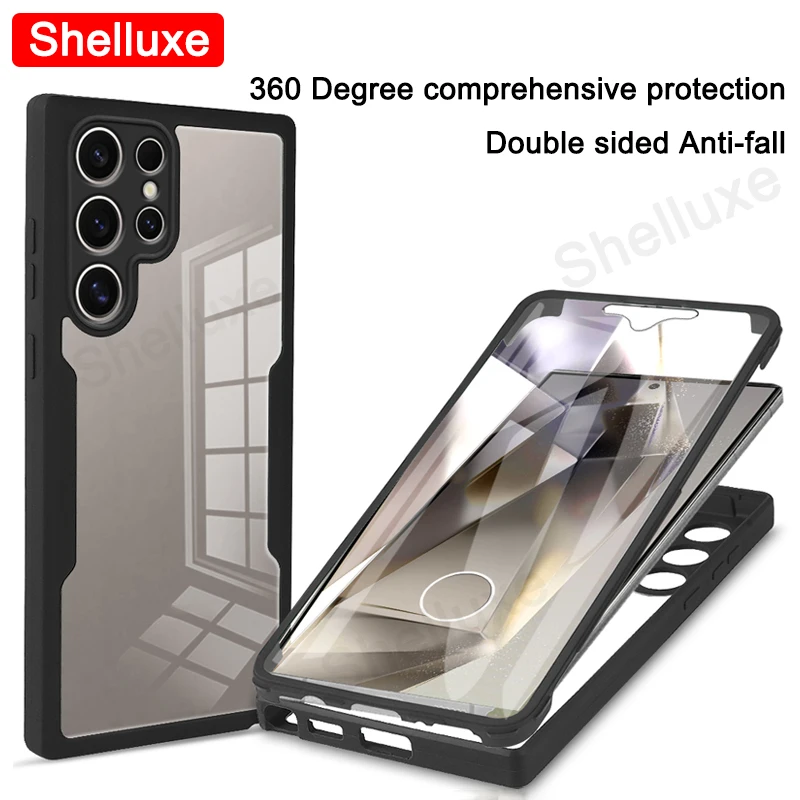 360 Full Body Front+Back Clear Case Shelluxe For Samsung Galaxy S25 S24 S23 Ultra S22 Plus S21 FE Silicone Double Sided Cover