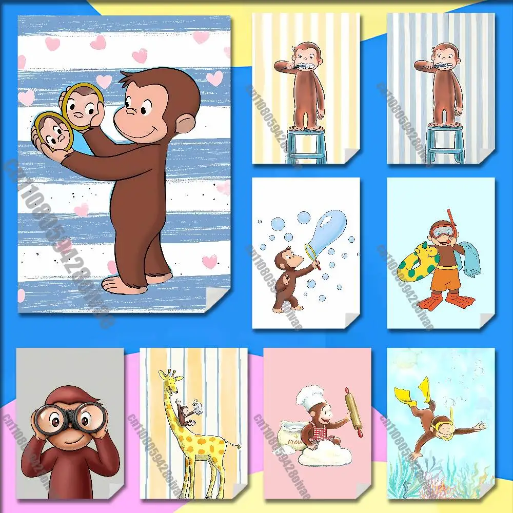 

C-Curious George Monkey Poster Wall Murals For Home 21x30cm Self-adhesive Decoration Sticker Playbill Cover
