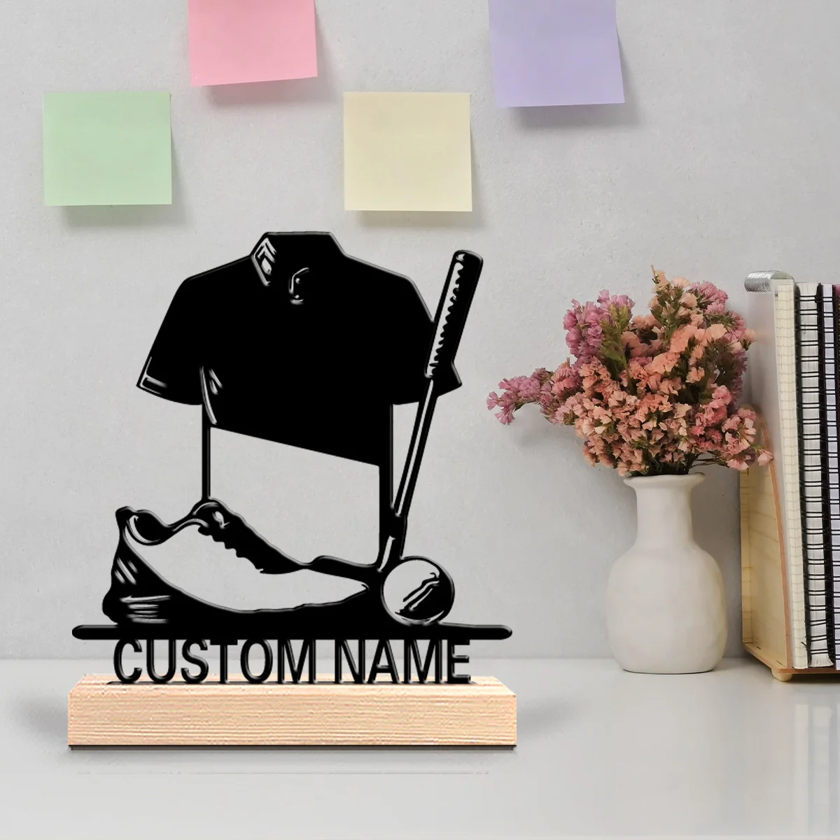 1pc Simple golf Customizable Name Tin Statue Metal Ornament With Wood Base Tin Statue For Kids Gifts