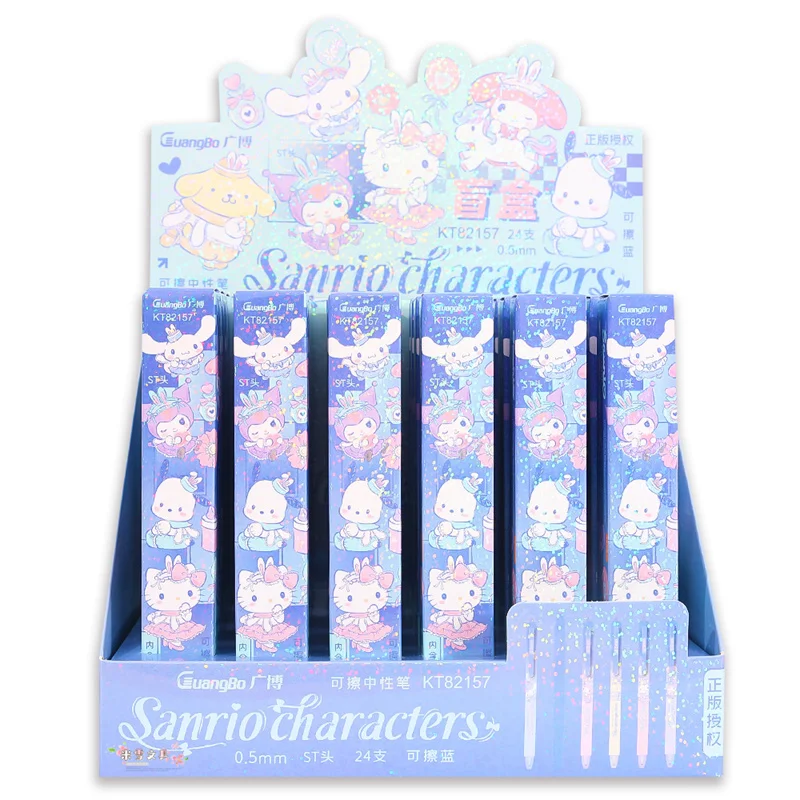 24 Stks/partij Sanrio Kuromi Melodie Cinnamoroll Uitwisbare Gel Pen Creatieve 0.5Mm Blauwe Inkt Handtekening Pennen Cadeau Kantoor Schoolbenodigdheden