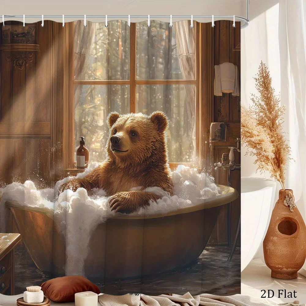 Bear Shower Curtain Featuring A Fun Brown Bear Taking A Bath in A Tub Bathroom Decor  Nature Themed Home Curtains