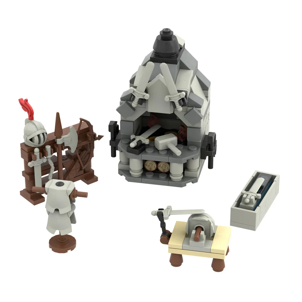 MOC Medieval Castle Building Blocks Action Figure Knight Weapons Blacksmith Shop Knife and Sword Helmet Armor Scene Kids Toys