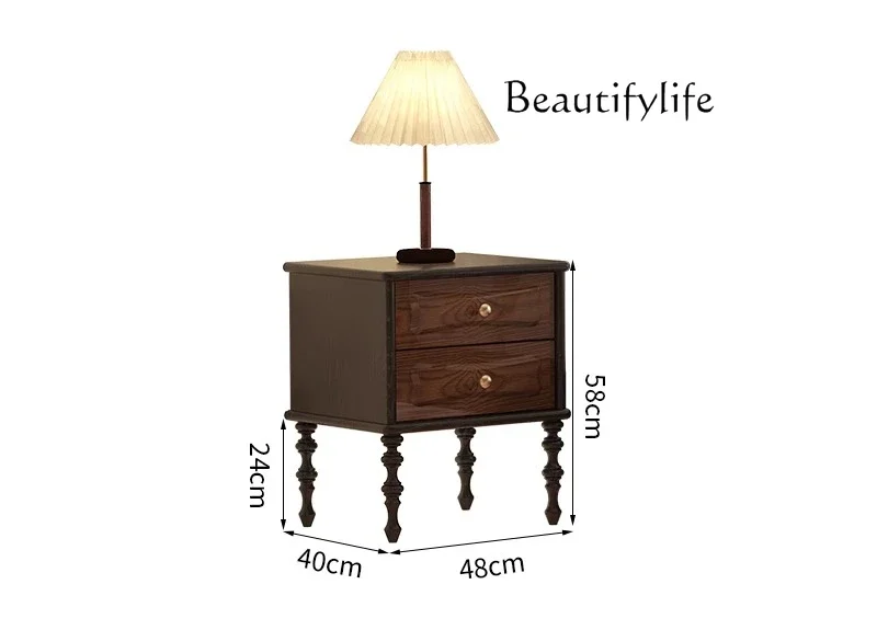 American medieval solid wood bedside table bedroom against the wall Roman column chest of drawers