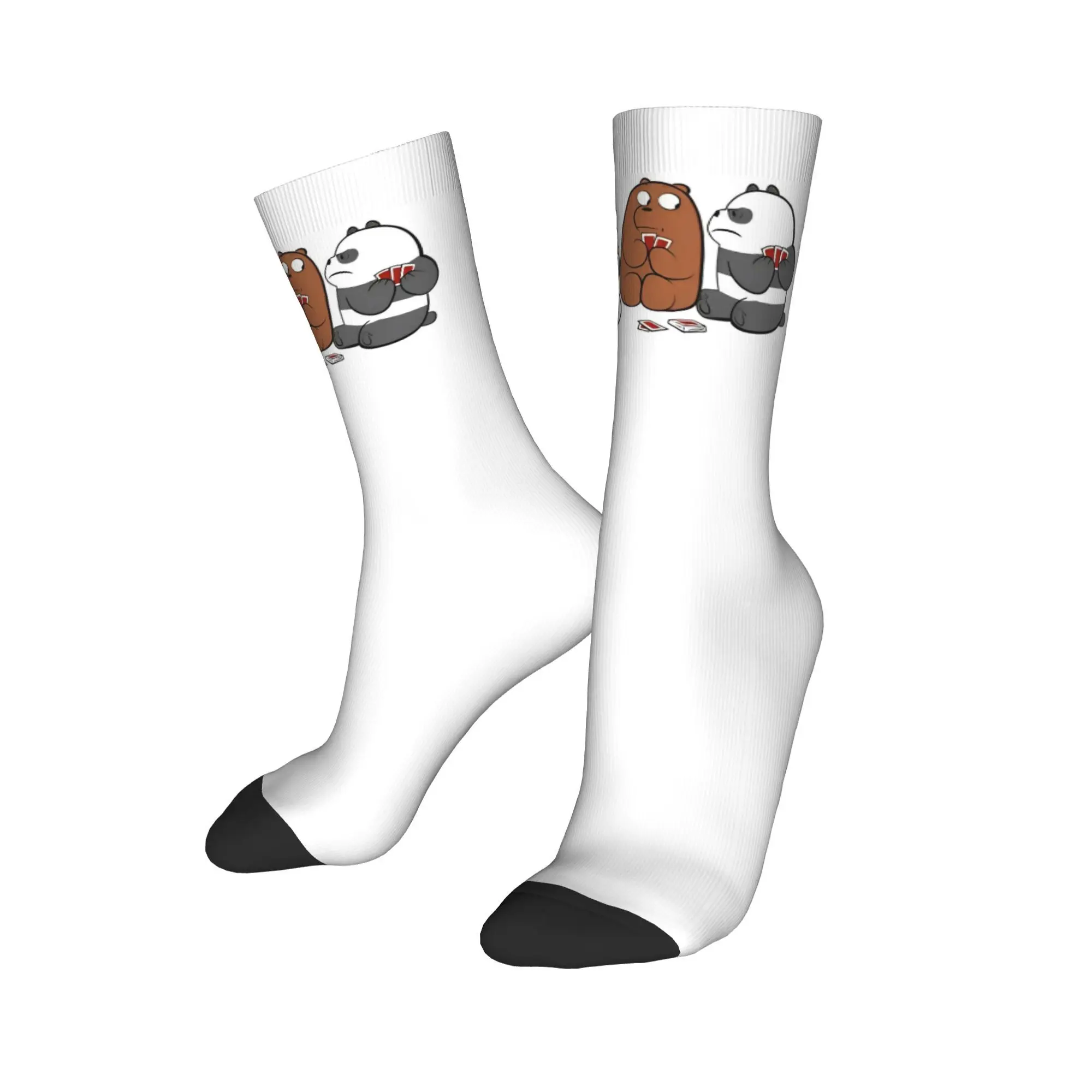 Cool We Bare Bears Play Cards Soccer Socks  Polyester Long Socks for Unisex Breathable