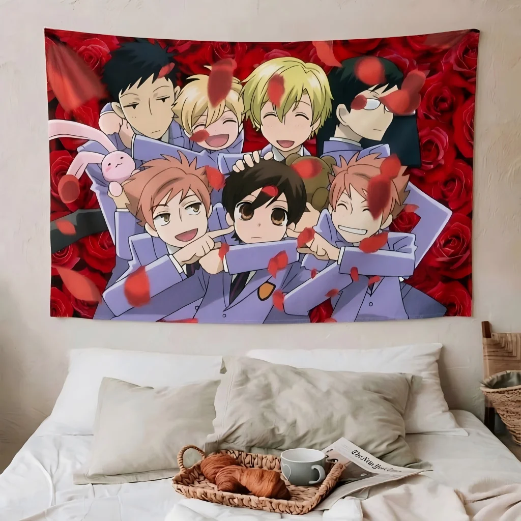 Full Characters Red Rose Petals Background Anime Wall Hanging Romantic Kawaii Manga Print Polyester Dorm Bedroom Background
