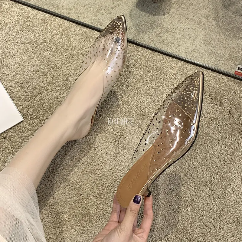 Summer Pointed Toe Women Sandals Shoes Pvc Transparent Pumps Crystal Wedding Jelly Buty Damskie High Heels Zapatos De Mujer