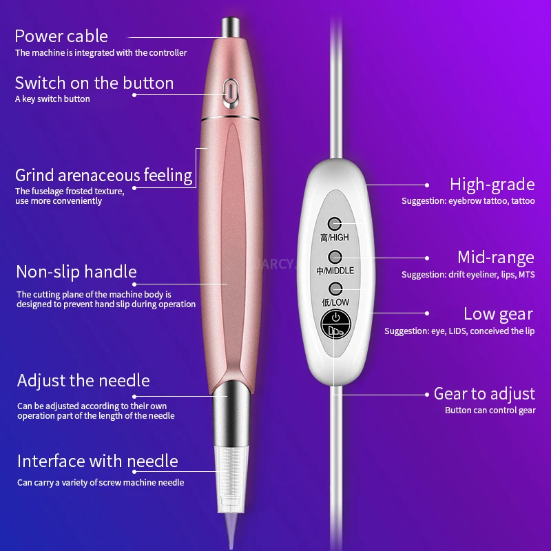 Dermografo – stylo de tatouage de princesse, Machine à tatouer, universel, Semi-Permanent, pour sourcils, lèvres, Eyeliner, avec aiguille