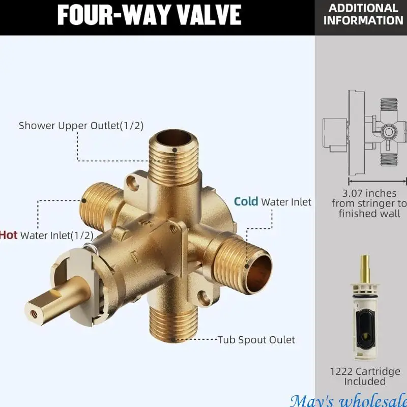 Multi Outlet Brass Shower Rough In Adapter with Pressure Balance Cartridges Hot/Cold Water Inlet Adapter for Posi Temp 448A