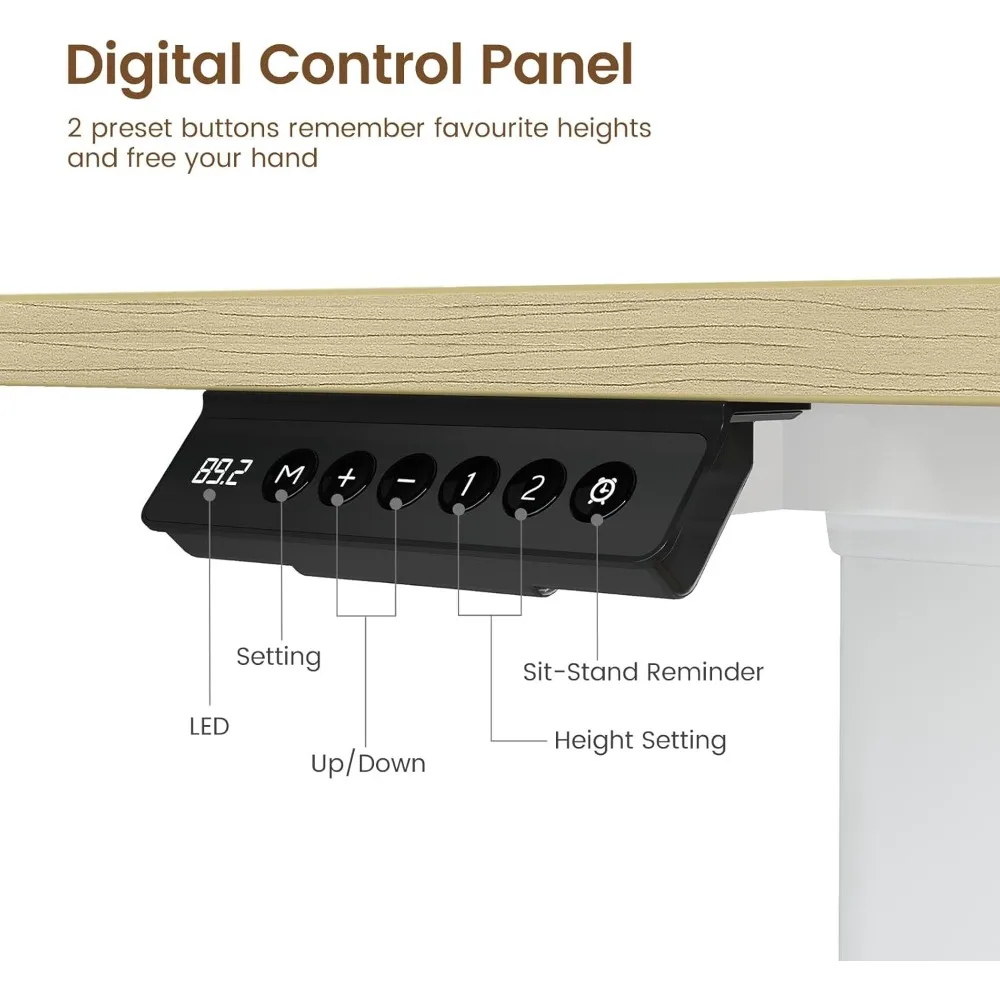 Electric Standing Desk L Shaped with LED Light & Power Outlet, Dual Motor Height Adjustable, Includes Monitor Stand &
