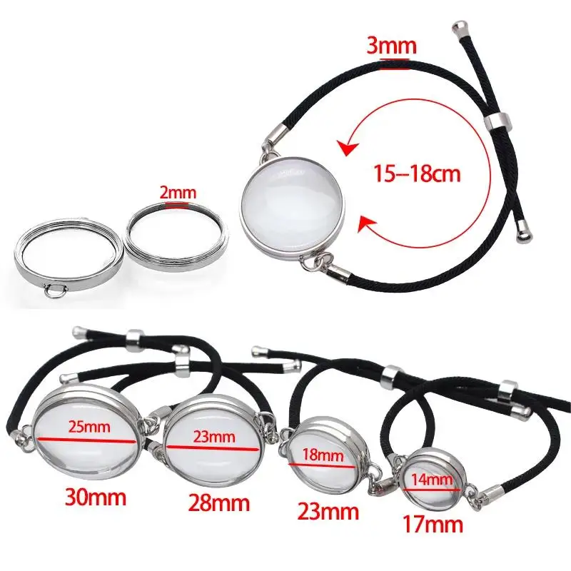 1pc glass Locket bracelet Stainless Steel living Floating Locket Bangle Black Rope Fit For Floating Locket charms jewelrys