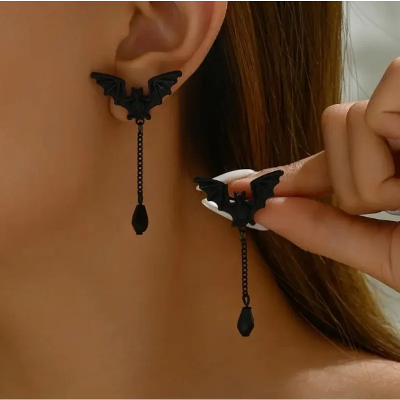 أقراط قلادة على شكل خفاش داكن على الطراز القوطي الأوروبي والأمريكي، شخصية مبالغ فيها، إكسسوارات الهالوين المتخصصة