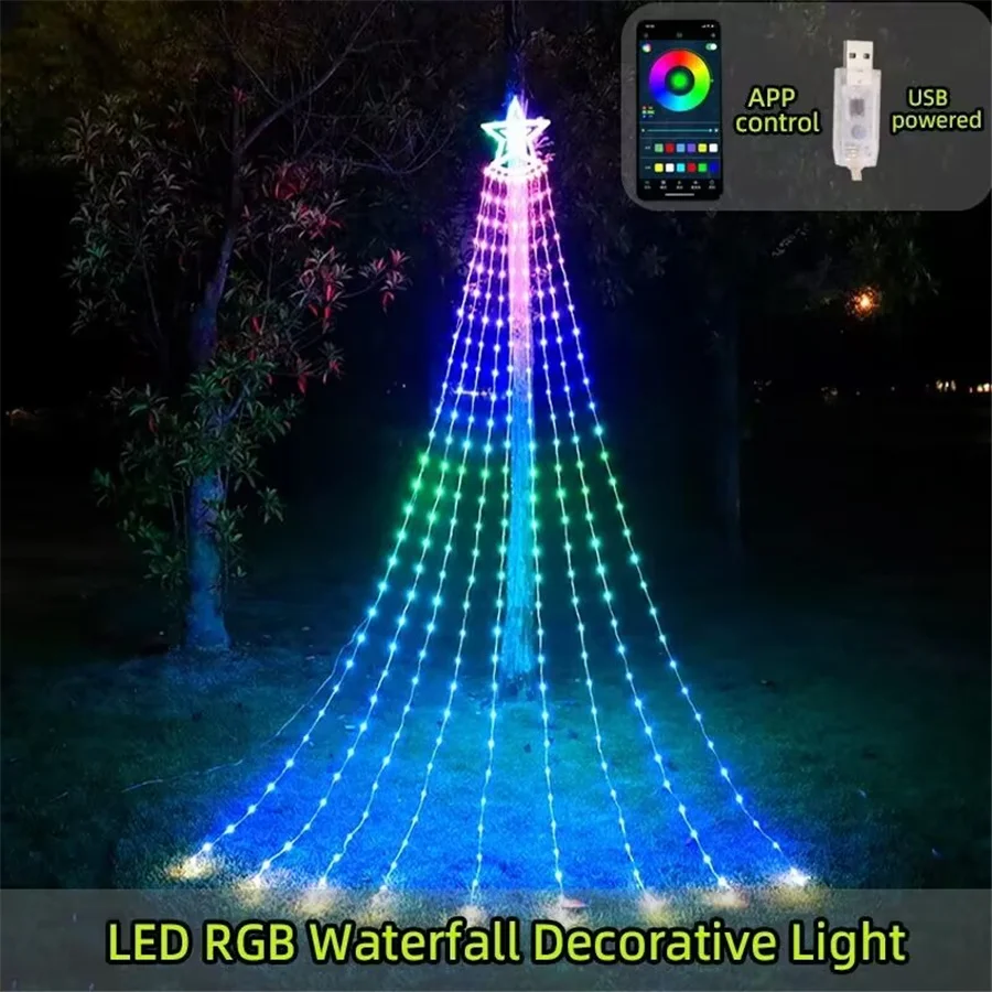 

9X2.8M 305LED Smart App Control Christmas Decorations Garden Fairy Lights Outdoor Waterproof RGB Waterfall Garland String Lights